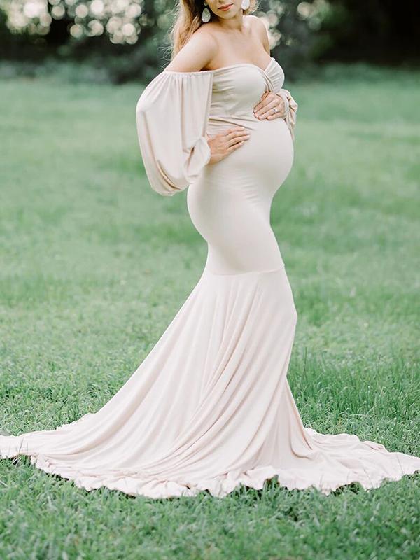 Bodycon Off Shoulder Slit Mermaid Baby Shower Maternity Maxi Dress