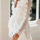 Solid Ruffle Lace Grenadine Belt V-neck Long Sleeve Honey Girl Maternity Mini Dress
