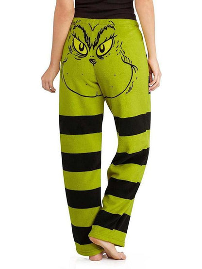 Striped Grinch Drawstring Christmas Maternity Pajama Long Pants