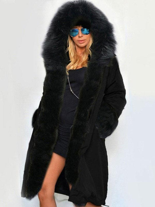 Solid Faux Fur Patchwork Hooded Long Sleeve Maternity Coat