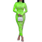 Seindeal Fashion Maxi  Plus Size Maternity Bodycon Dress Tie Dye High Neck Long Sleeve Design