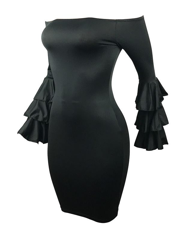 Ruffle Off Shoulder Bodycon Long Sleeve Maternity Elegant Mini Dress