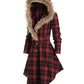 Plaid Fur Hoodie Buttons Long Sleeve Maternity Coat