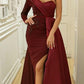 Patchwork One Shoulder Side Slit Long Sleeve Maxi Dress Women's Fashion Evening Dress