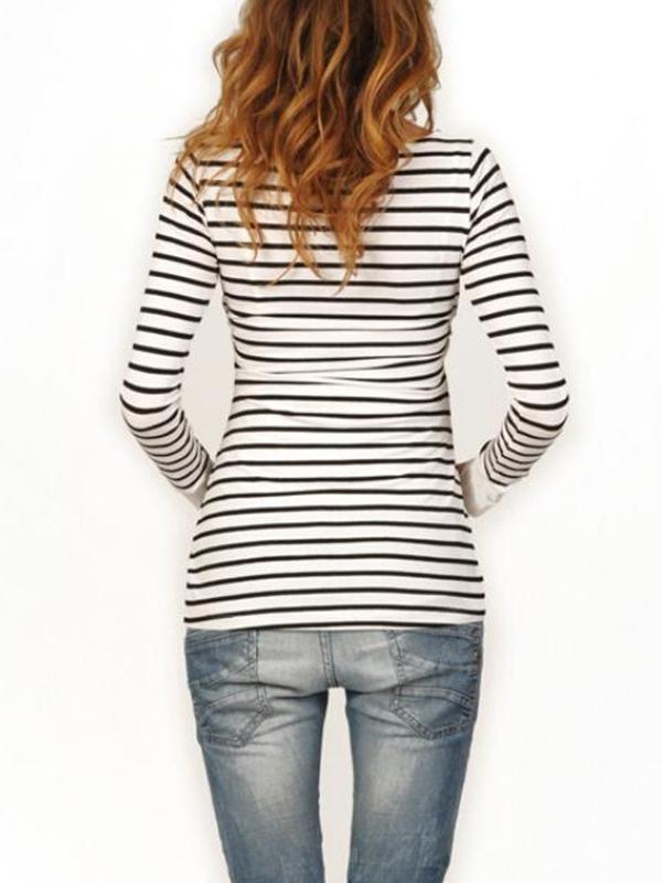 Striped Round Neck Long Sleeve Nursing Maternity T-Shirt