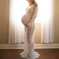 Seindeal Lace Long Sleeve Sheer Cover Up Plus Size Maxi Maternity Photoshoot Dress WhiteHalloween