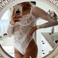 Lace V Neck Cut Out Fishing Net Long Sleeve Underwear Women Fashion Lingerie