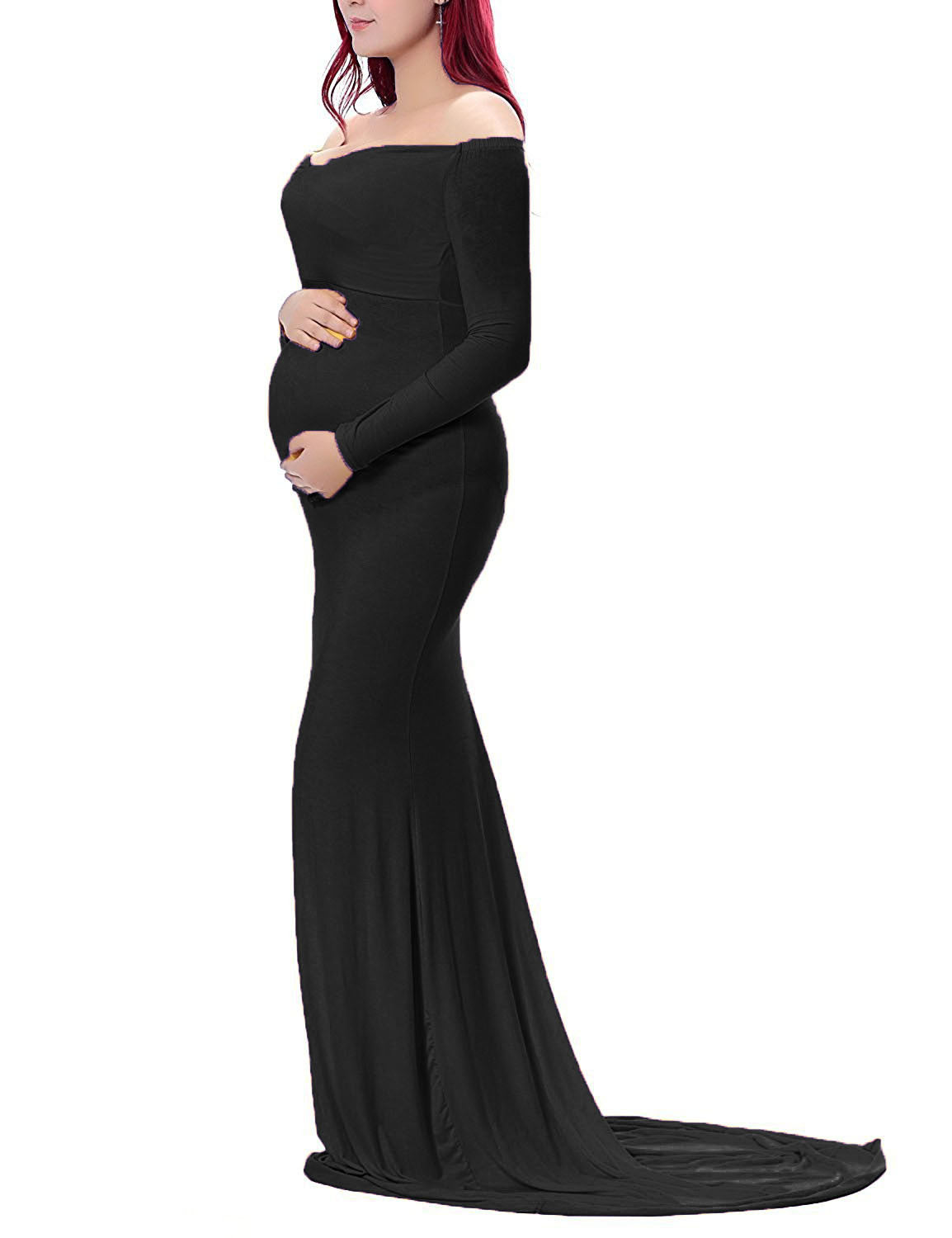 Seindeal Draped Off Shoulder Backless Multi Way Maxi Maternity Dress for Photoshoot