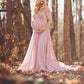 Seindeal Off Shoulder Chiffon Maternity Dress for Baby Shower PhotoShoot Flowy Maxi