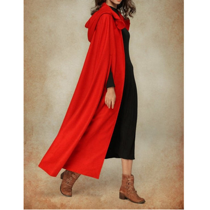 Seindeal Hooded Elegant Floor-length Cloak Poncho Cape Wool Coat Medieval Winter Coat Women Halloween Pregnant