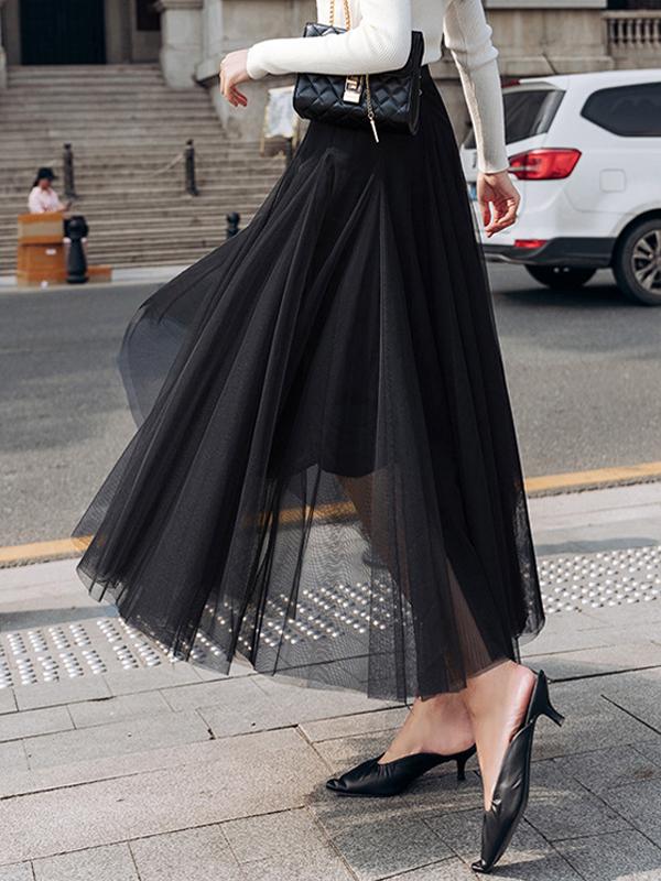 Seindeal Tulle skirt maxi skirt party mesh pleated elegant women