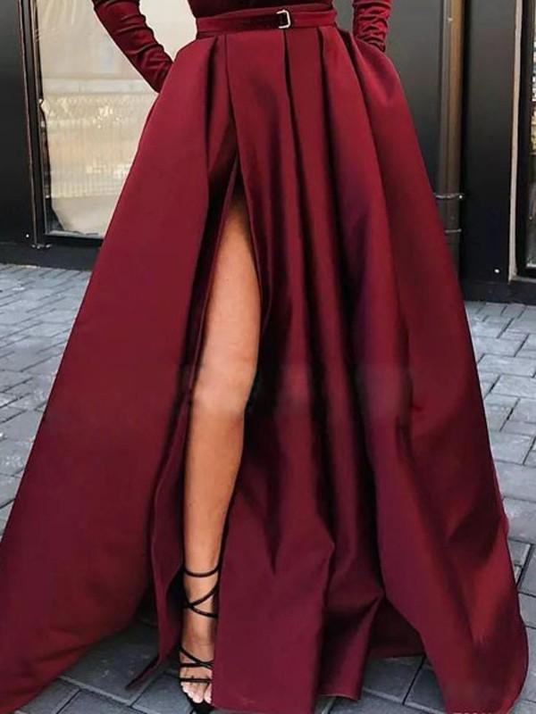 Seindeal Red Pleated Pockets Deep V-Neck Long Sleeve Slit Elegant Maxi Dress Party Dress Evening Dress