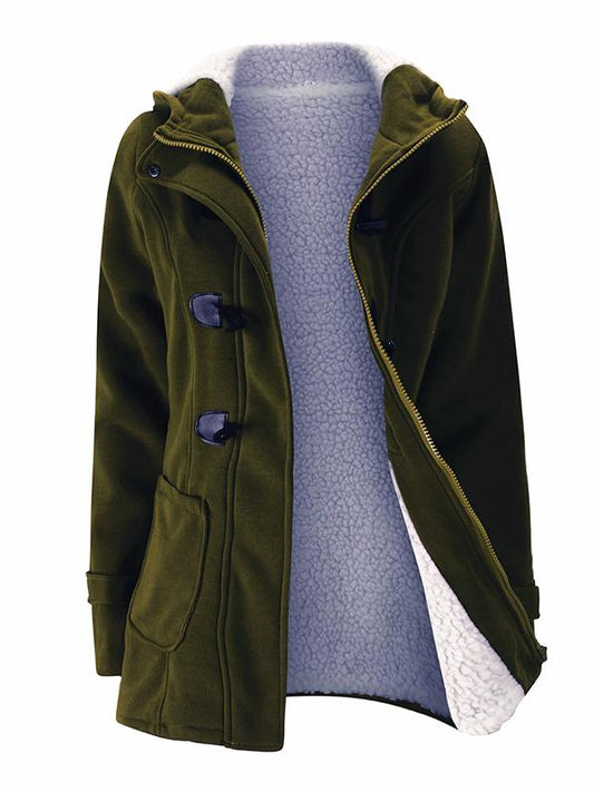 Solid Pockets Buttons Hooded Long Sleeve Plus Size Maternity Padded Coat