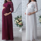 Seindeal Long Sleeve Lace Maternity Maxi Dress for Wedding Guest White Patchwork Belt Elegant