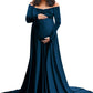 Seindeal Pleuche Off Shoulder Long Sleeve Babyshower Mermaid Maternity Dress