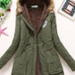 Fur Hooded Badge Pockets Long Sleeve Maternity Fluffy Coat