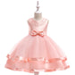 Girls Beading Bow Layered Sleeveless Round Neck Gown Dress Formal
