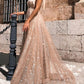 Spaghetti Straps Sequin Glitter V-neck Train Backless Elegant Maternity Maxi Dress