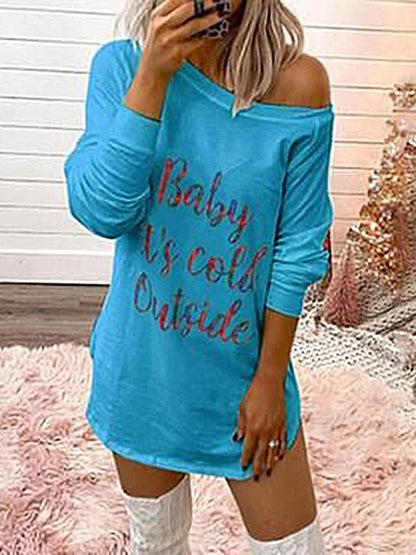 Baby It's Cold Outside Print Off Shoulder Fashion Maternity T-Shirt