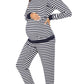 Striped Round Neck Long Sleeve Nursing Maternity Long Pajama Set