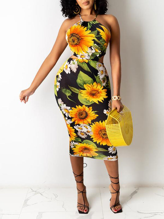 Sunflower Backless Tie Back Cut Out Bodycon Sleeveless Maternity Midi Dress