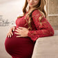 Seindeal Wedding Lace Off Shoulder Mermaid Photoshoot Bell Sleeve Maternity Dress