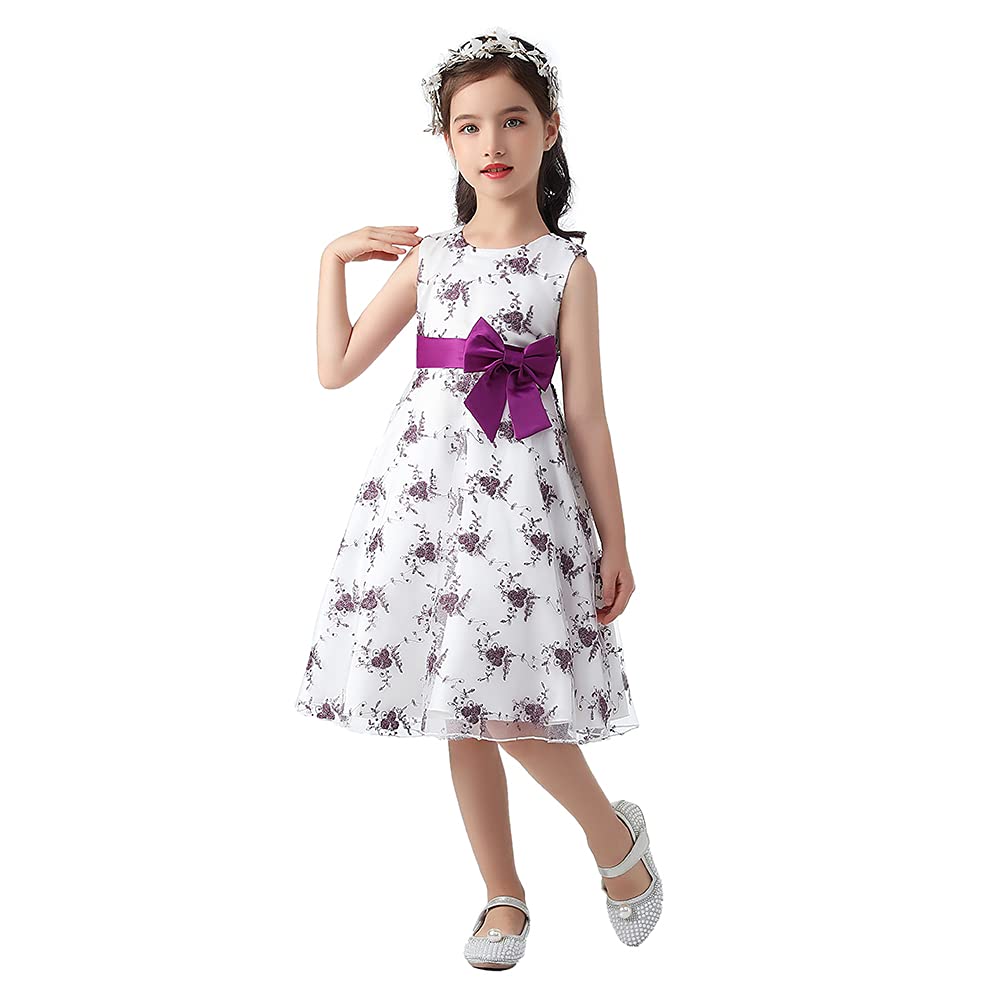 Girls Dress for Wedding Flower Sequin Gown Bowknot for Birthday Music Party 2-10Years