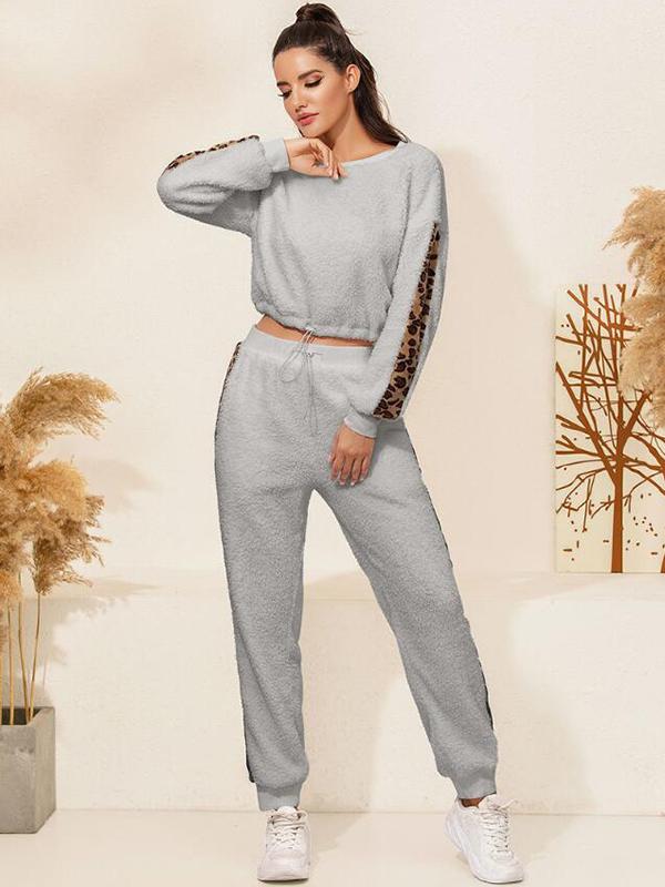 Seindeal Sports Sets Sweatshirt Leopard High Waist Pants Pajama Women