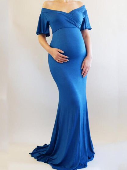 Off Shoulder Mermaid Train Babyshower Maternity Maxi Dress