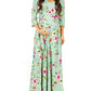 Momnfangcy Floral Belt V-neck Three Quarter Length Sleeve Casual Maternity Maxi Dress