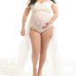 Lace Off Shoulder Photoshoot Maternity Short Jumpsuit With Overlay