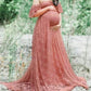 Seindeal Off Shoulder Lace for Baby Shower Maternity Maxi Dress