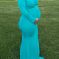 Seindeal Off Shoulder Backless Draped Mermaid Maternity Photoshoot Dress Pink