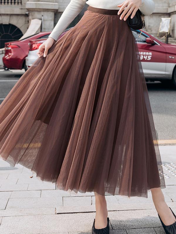 Seindeal Tulle skirt maxi skirt party mesh pleated elegant women