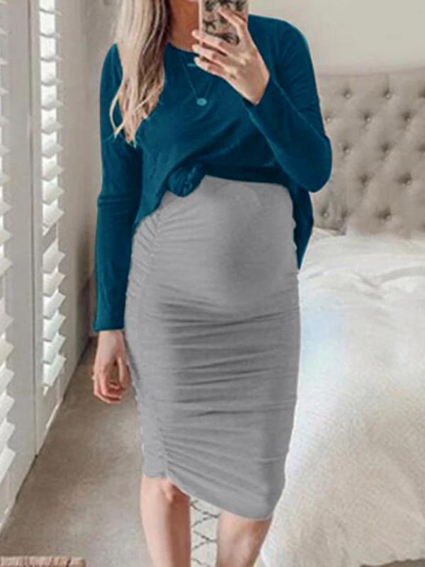 Seindeal Two Piece Midi Maternity Bodycon Dress with Long Sleeves