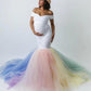 Seidneal Rainbow Tutu Maternity Dress for Baby Shower Off Shoulder Mermaid Gowns Gender Reveal Dresses