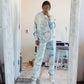 Light blue gradient drawstring hooded long sleeve top long pants women fashion two-piece