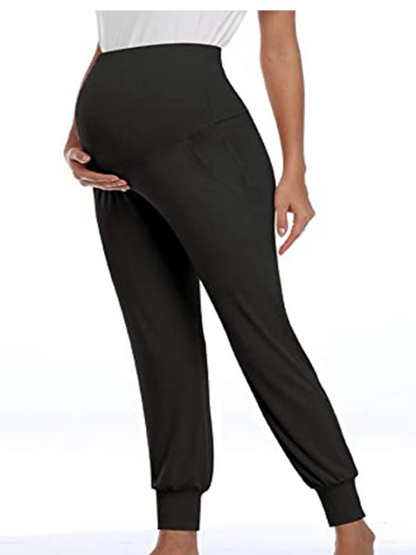 Solid Maternity High Rise Stretch Casual Long Pants