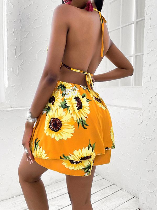 Sunflower Backless Tie Back Flowy Plunging Neckline Maternity Jumpsuit