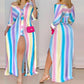 Striped Colorful High Cut Single Breasted Maternity Gender Reveal Vintage Plus Maxi Dress