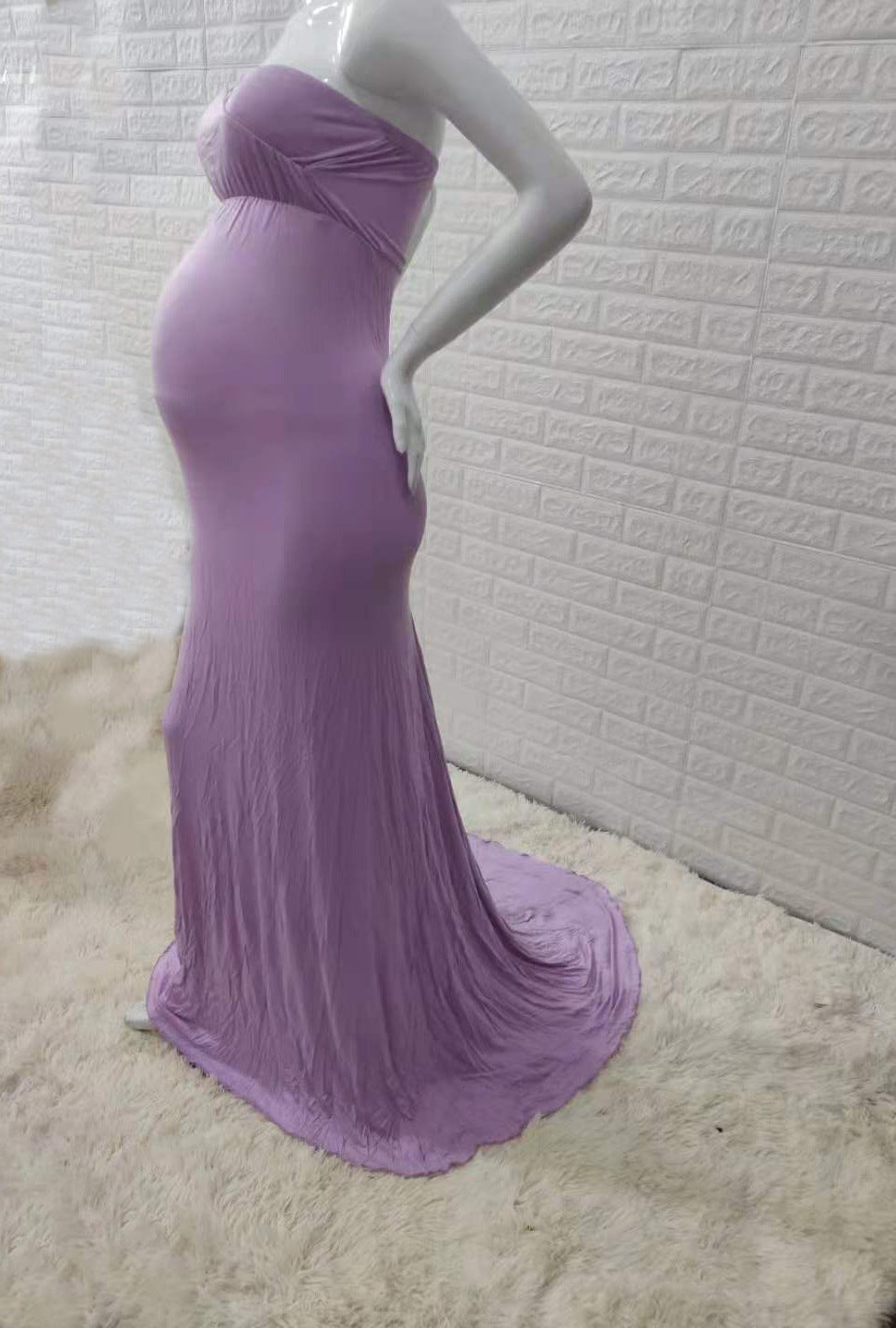 Seindeal Bandeau Off-Shoulder Sleeveless Babyshower Maxi Maternity Dress