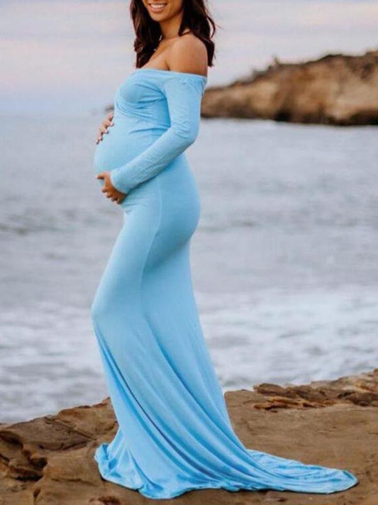 Off Shoulder Draped Mermaid Photoshoot Maternity Maxi Dress