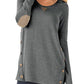 Seindeal Soild Buttons Round Neck Long Sleeve Casual T-Shirt