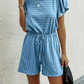 Round Neck Short Sleeve Striped Maternity short Jumpsuit